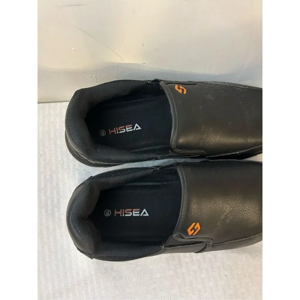 Hisea safety loafers men’s size 10 black slip‎ resistance tread AQX09ACP